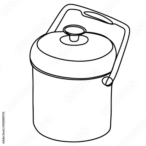 Line art illustration of a portable ice bucket with handle and lid.