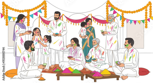 Joyful Family Holi Celebration With Colored Powder