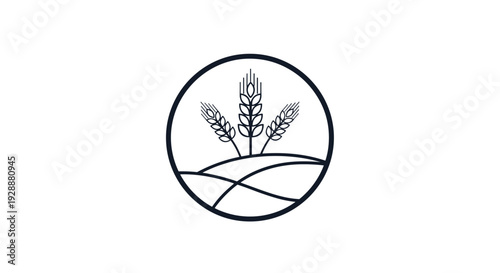 Simple line art logo of three ears of wheat growing from a field contained within a circle symbol for agriculture and nature.