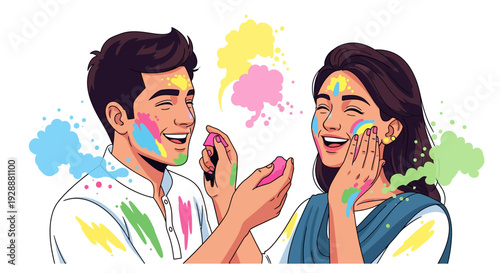 Joyful Friends Applying Gulal Colors