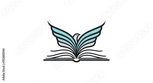 Abstract logo design showing a bird with stylized wings emerging from the pages of an open book symbolizing freedom through learning.