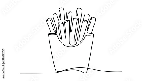 One continuous line illustration of an french fry, isolated on white background.