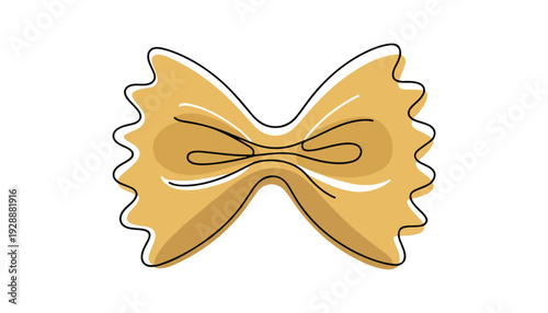 One continuous line illustration of an farfalle pasta, isolated on white background.