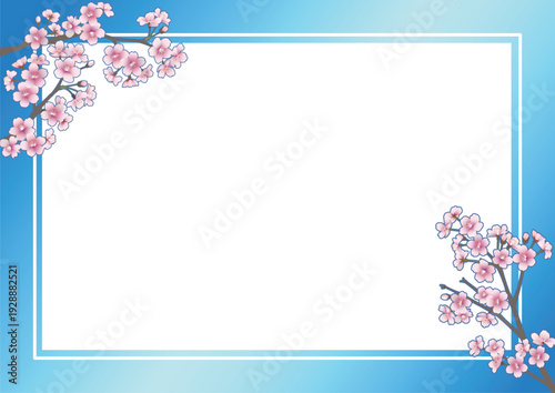 桜の花のフレーム（A4横・フレーム内透過・ブルー）