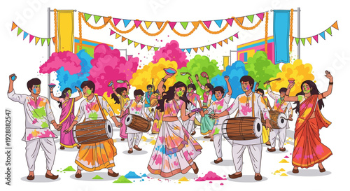 Lively Holi Parade Dancing Festival