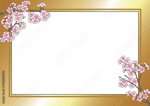 桜の花のフレーム（A4横・フレーム内透過・ゴールド）