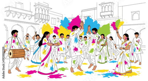 Vibrant Holi Dancers Dhol Celebration