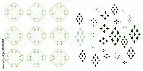 Abstract geometric patterns featuring diamond shapes in varying arrangements