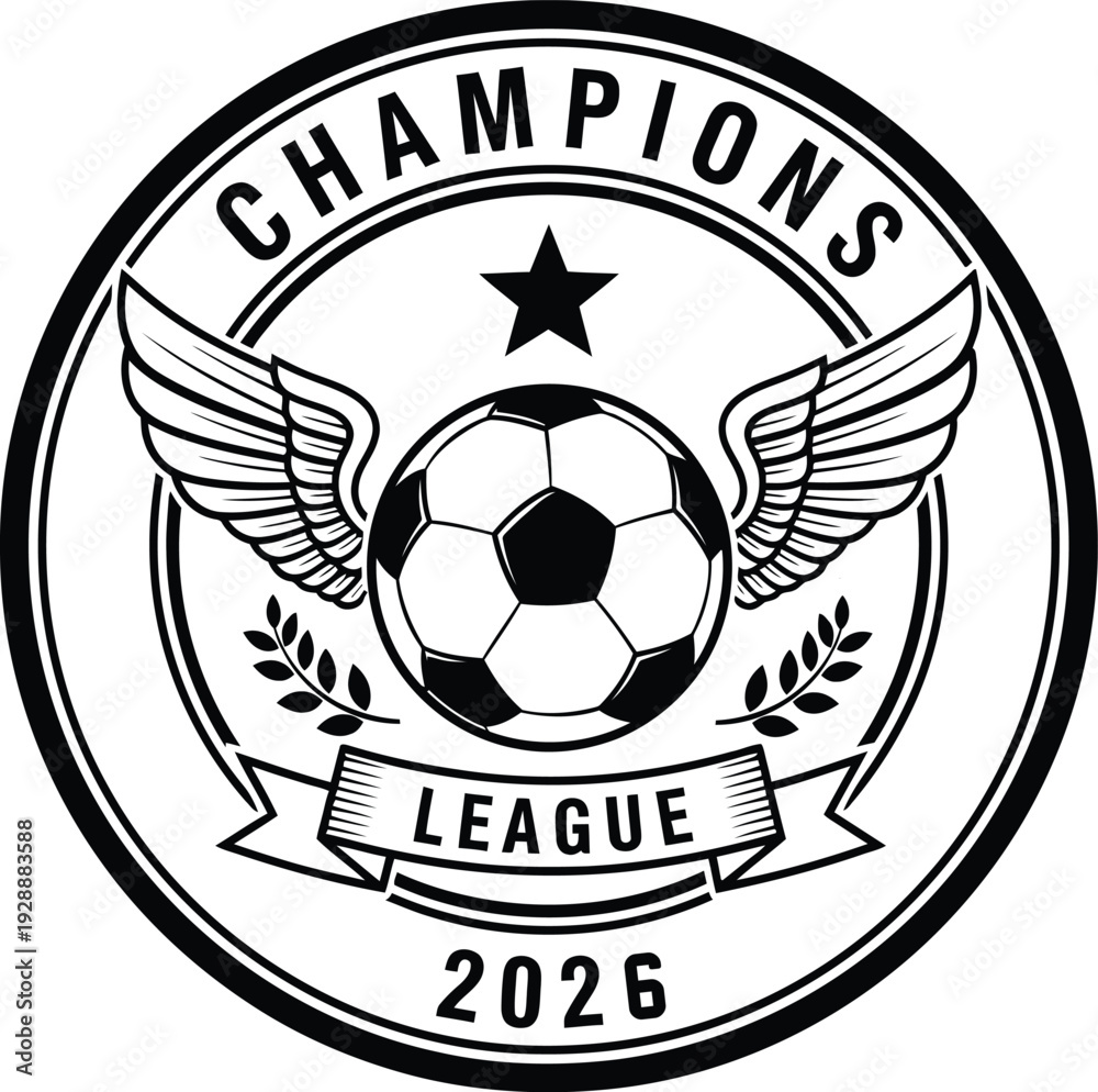 Obraz premium Black and white circular logo with soccer ball and wings soccer, football, league