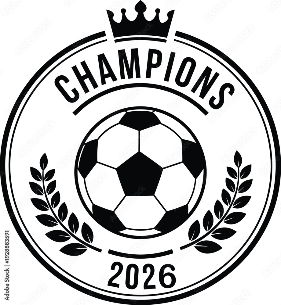 Obraz premium Champions 2026 soccer emblem with crown and laurel wreath soccer, football, champions