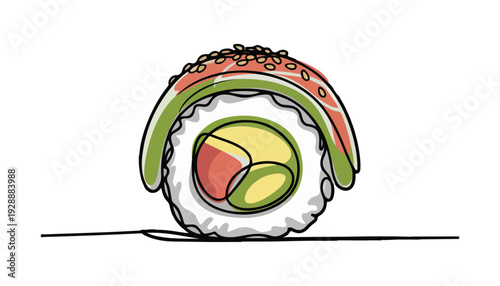 One continuous line illustration of an sushi, isolated on white background.
