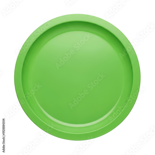 A bright green plastic plate on a white background isolated on transparent background