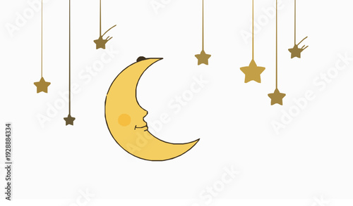 Magical moon and stars night vector set with crescent moon, constellations, and shooting stars for kids and decorative projects