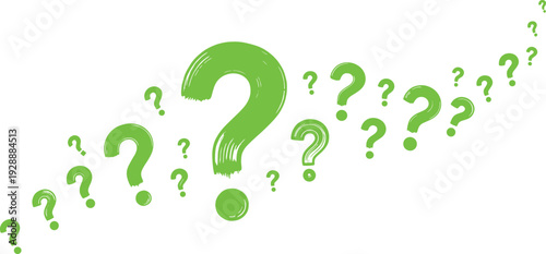 Green Question Marks in Various Sizes and Styles on Background question mark symbols green symbols white background