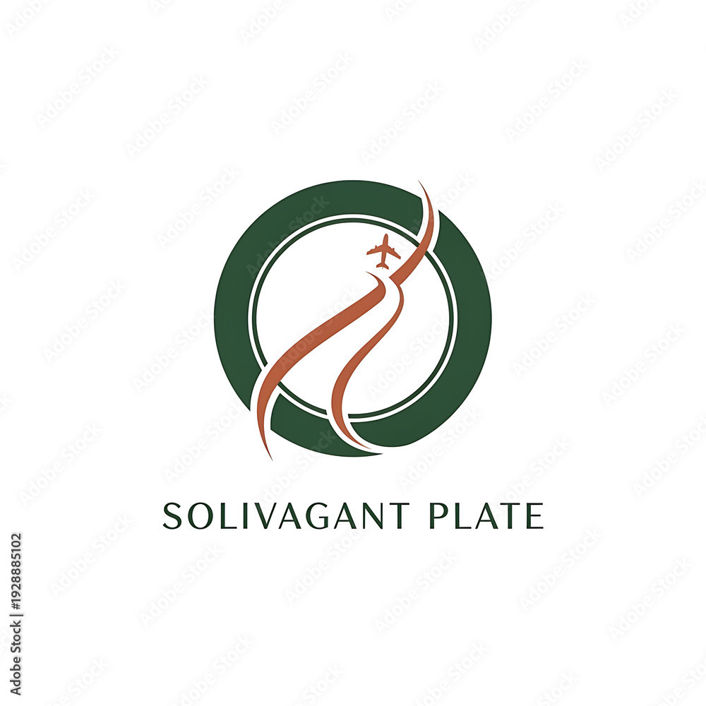Obraz premium A circular logo for Solivagant Plate with an airplane creating a swirling path.