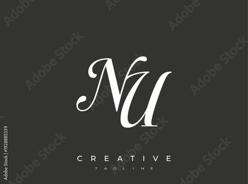 Elegant NU Monogram Logo for Creative Branding, Feminine Calligraphy, Luxury Script and Wedding Stationery Design