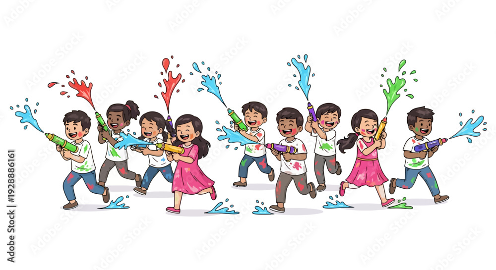 Fototapeta premium Colorful Holi Fun With Water Guns