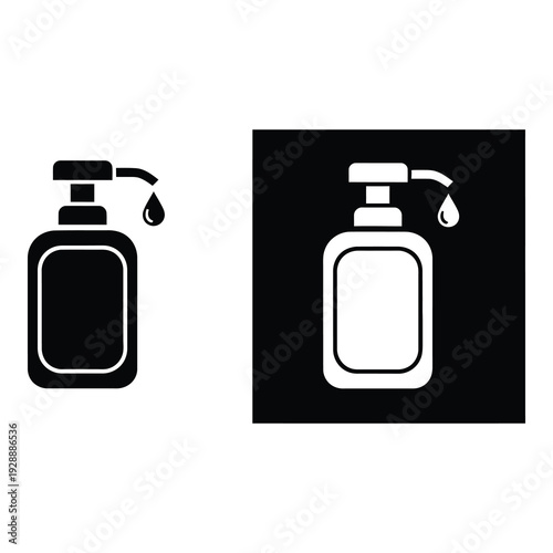 Black and white perfume bottle icons with spray nozzle and drop icon