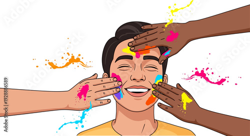 Friends Applying Vibrant Color Powder Blessings