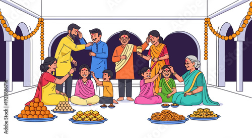 Happy Indian Family Applying Festive Tilaks