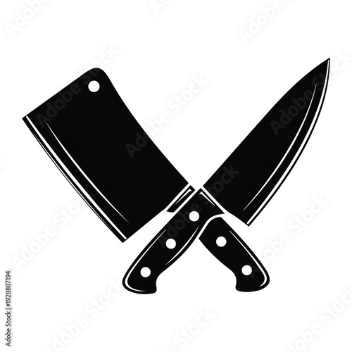 Crossed kitchen meat knives icon Silhouette vector black design on a white background