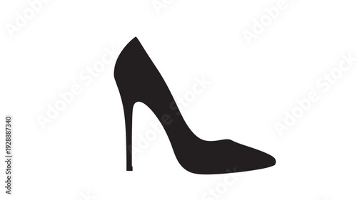 Black High Heel Shoe Elegant Luxury Stiletto Silhouette on White Background for Fashion Advertising