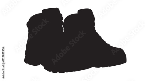 Black boots silhouette in minimalist style with dramatic lighting on white background for footwear advertising