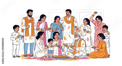 Joyful Indian Family Holi Festival Celebration