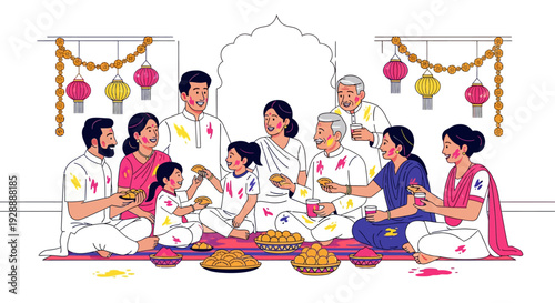 Joyful Indian Family Sharing Holi Delights