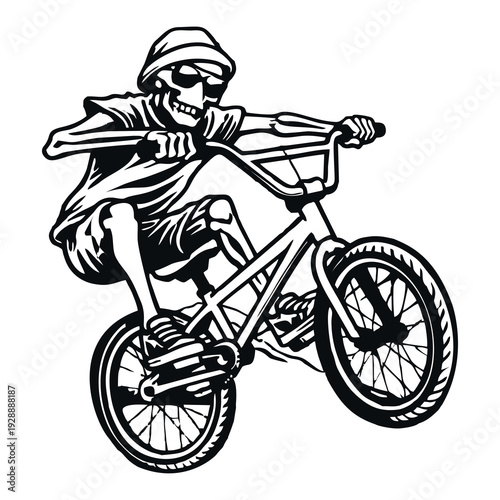 Skeleton BMX Rider Vector Illustration – Cool Skull Bike Stunt Design