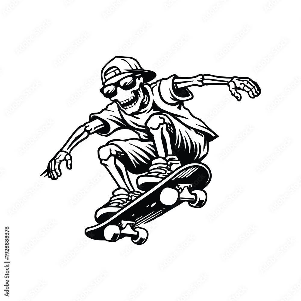 Obraz premium Skeleton BMX Rider Vector Illustration – Cool Skull Bike Stunt Design