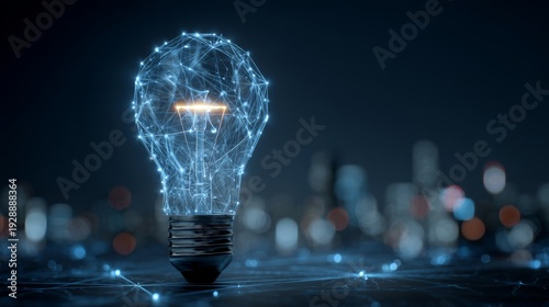 Innovative lightbulb with glowing network connections
