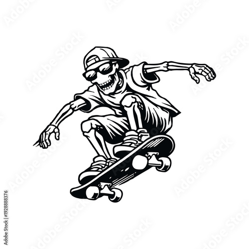 Skeleton BMX Rider Vector Illustration – Cool Skull Bike Stunt Design