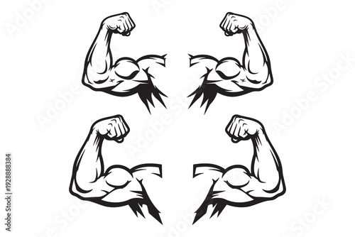 Strong muscle arm flex silhouette isolated on white background fitness symbol