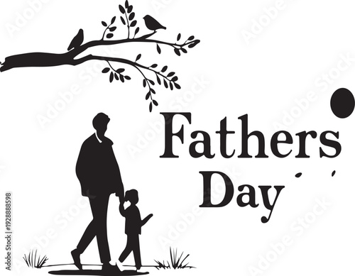 Fathers Day black and white silhouette vector illustration