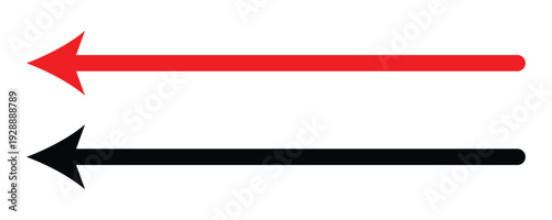 Red and black horizontal arrows pointing left with rounded ends and sharp heads isolated on white background for graphic