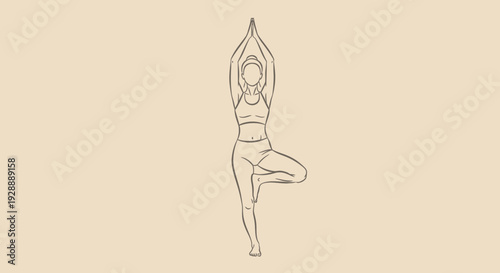 A woman practices yoga in a serene outdoor environment standing on one leg.