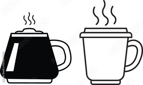 Two contrasting mugs of hot beverages with steam rising from them