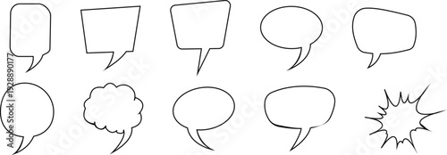 Collection of diverse speech and thought bubble designs in simple line art style