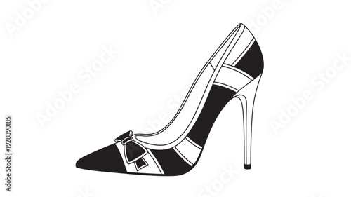 High Heel Shoe Illustration in Black and White with Modern Design for Fashion Editorial