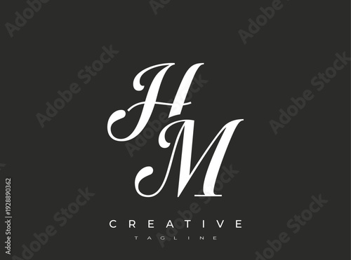 Elegant HM Monogram Logo for Creative Branding, Feminine Calligraphy, Luxury Script and Wedding Stationery Design