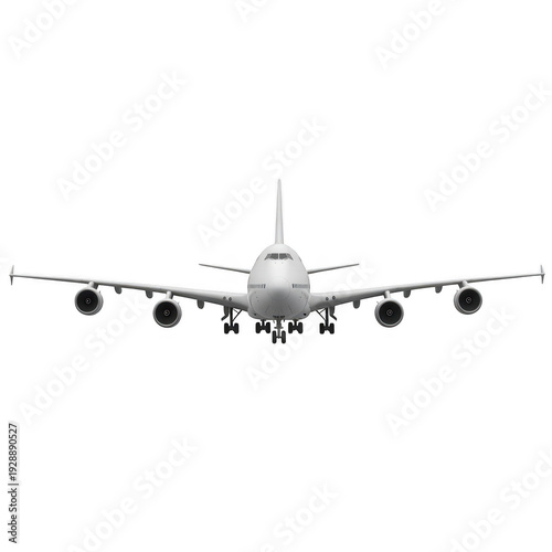 Commercial airplane flying high in a clear blue sky isolated on transparent background