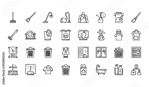 Minimalist Cleaning Routine Line Icons Set with Editable Stroke for Home and Housekeeping Tasks