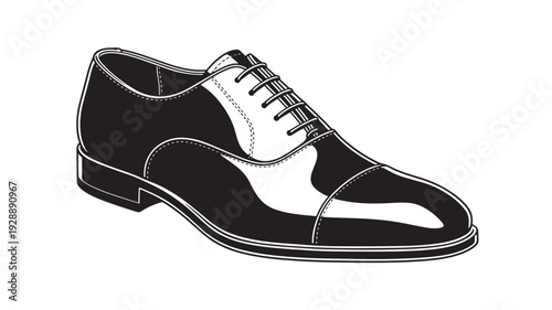 Black Leather Oxford Shoe in Modern Minimalist Style with High Contrast Lighting on White Background for Fashion Advertising
