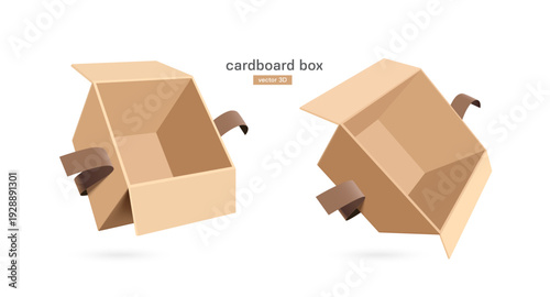 brown cardboard box or parcel box is opened to reveal an empty interior lying on a white background, vector 3d illustration isolated for industry packs products into boxes, delivery concept