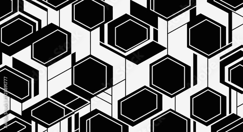 Modern geometric pattern with black and white hexagons