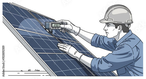 Technician adjusting solar panel angle for optimal energy production