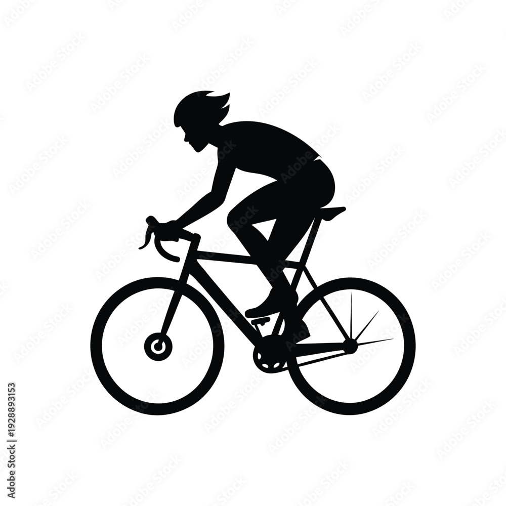Fototapeta premium Black silhouette cyclist racing road bike in dynamic motion profile design.