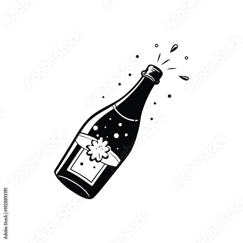 Festive Celebration Champagne Bottle Vector Illustration with Confetti and Sparkling Bubbles Art.