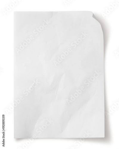 Foto white paper wrinkled poster template ,blank glued creased paper sheet mockup